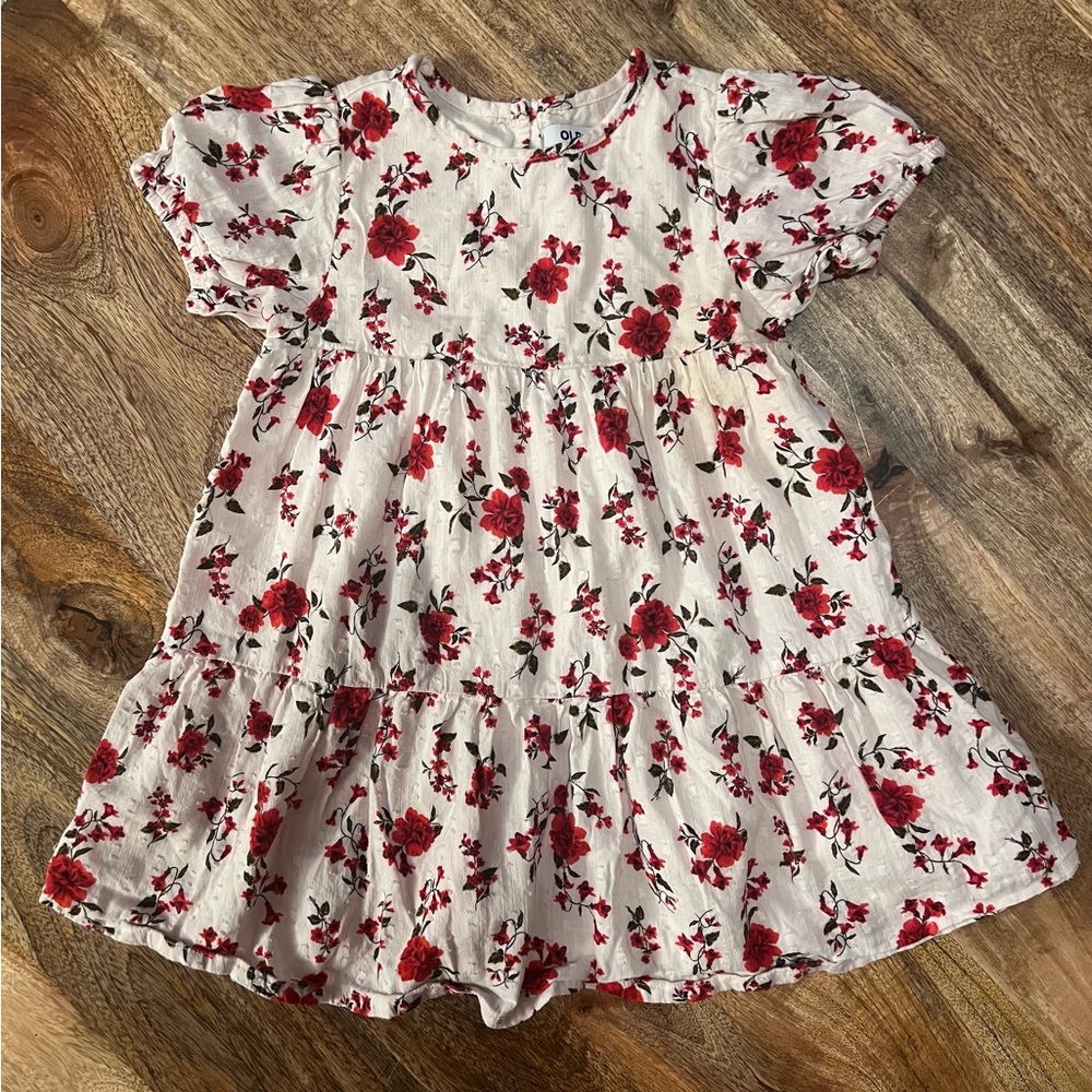 Old Navy Cream Puff Sleeve Dot Tiered Floral Dress